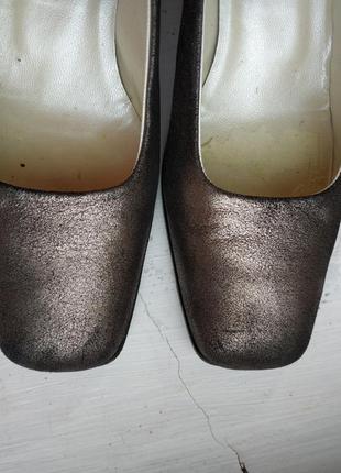 Туфли металлик кожа италия 37 38 24 24.5 серые коричневые серебристые танкетка каблук низкий квадратный нос2 фото