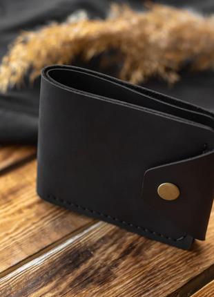 Чоловічий шкіряний гаманець портмоне з натуральної телячої шкіри гаманець ручної роботи чорний