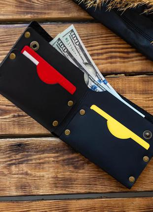 Мужской кошелек из натуральной кожи, портмоне, бумажник черный