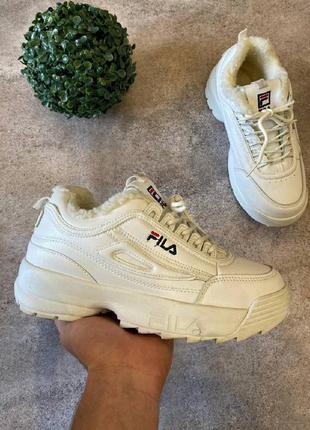 Кросівки - білі в стилі fila disruptor зимові