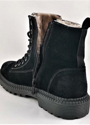 Ботинки зимние замшевые кожаные мужские  кроссовки мех чёрные9 фото