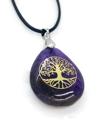 💜🌳 кулон амулет "дерево життя" на шнурку натуральний камінь аметист