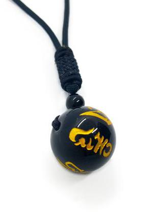 🌞⚫️ стильный кулон на шнурке "шарик" натуральный камень черный агат с иероглифами1 фото