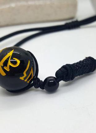 🌞⚫️ стильный кулон на шнурке "шарик" натуральный камень черный агат с иероглифами4 фото
