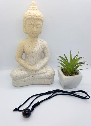 🌞⚫️ стильный кулон на шнурке "шарик" натуральный камень черный агат с иероглифами3 фото