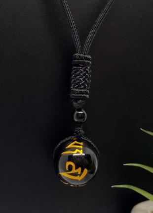 🌞⚫️ стильный кулон на шнурке "шарик" натуральный камень черный агат с иероглифами8 фото