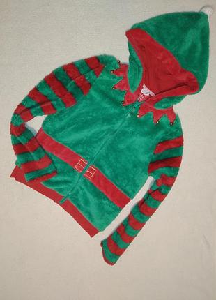 Махровая новогодняя кофточка помощника санты на 12/13л