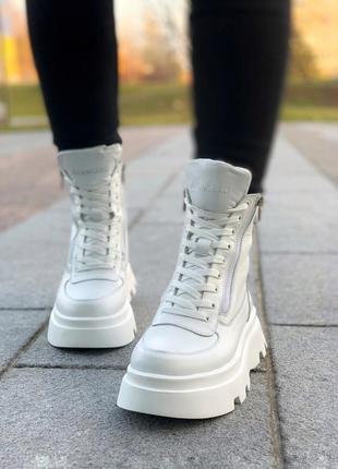 Білі зимові черевики натуральна шкіра шкіряні чоботи зима