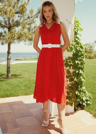 Летнее хлопковое красное платье в белый горошек3 фото