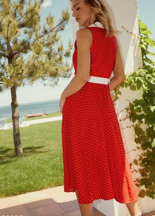 Летнее хлопковое красное платье в белый горошек4 фото