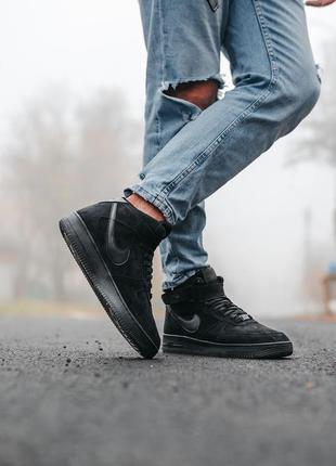 ❄️🖤nike air force high black winter🖤❄️чёрные зимние кроссовки найк форс с мехом, зимні кросівки найк