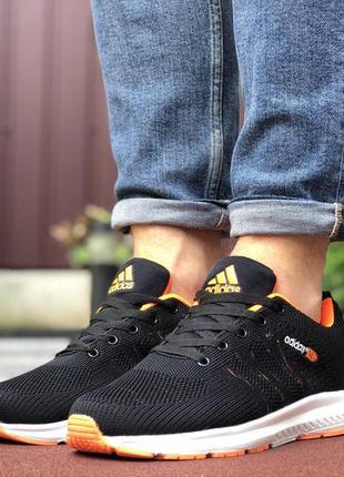 Мужские кроссовки adidas neo в стиле адидас черно-белые с оранжевые, сетка2 фото