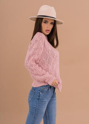 Рожевий вовняний светр з комбінованим візерунком2 фото
