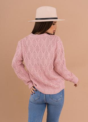 Рожевий вовняний светр з комбінованим візерунком3 фото