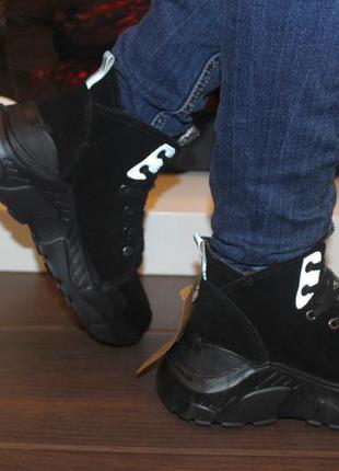 Ботинки женские зимние черные натуральная замша с8173 фото