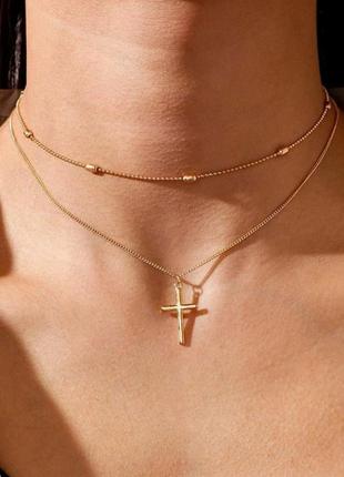 Ланцюжок чокер хрест прикраса на шию намисто підвіска хрестик