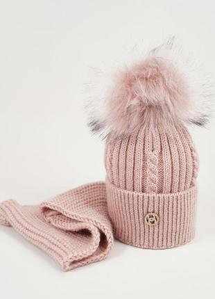 Рожевий зимовий комплект з шапкою та хомутом2 фото