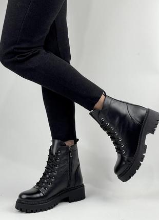Чёрные зимние ботинки из натуральной кожи2 фото