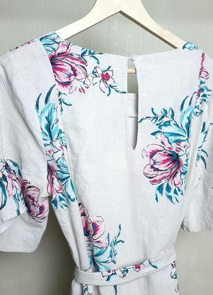 Цветочное платье с поясом натуральная ткань в составе лен7 фото