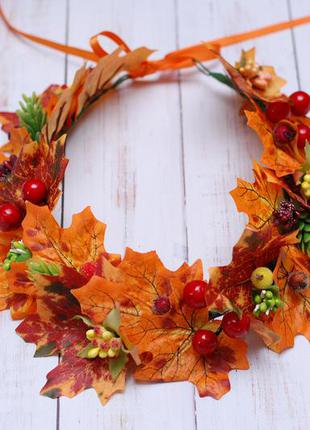 Осінній вінок віночок з листям, ягодами і хмелем4 фото