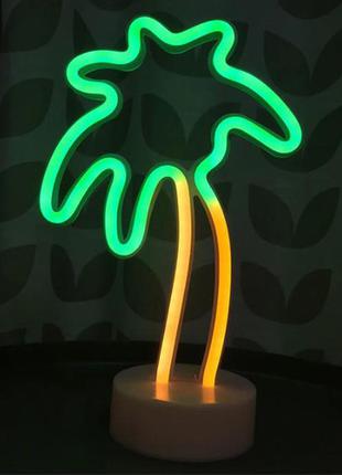Ночник неоновый лампа пальма желто-зеленая