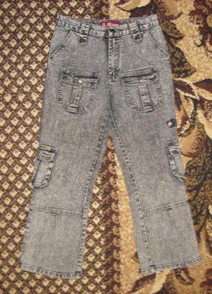 Класні джинсові капрі з кишенями, р. 27 стильні модні джинси мілітарі