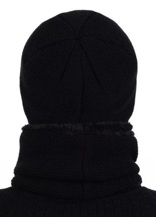 Теплый комплект: мужская зимняя черная шапка с мехом + снуд бафф хомут с меховой подкладкой9 фото