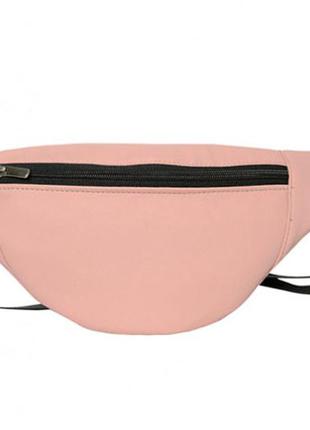 Удобная женская поясная, наплечная сумка бананка на пояс, через плечо экокожа светло-розовая, пудра6 фото
