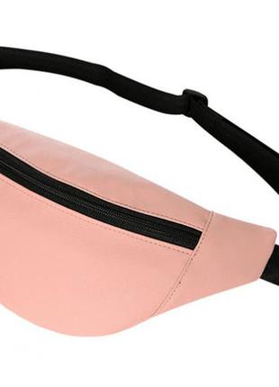 Удобная женская поясная, наплечная сумка бананка на пояс, через плечо экокожа светло-розовая, пудра5 фото