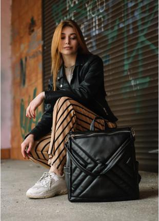 Вместительный женский черный рюкзак-сумка городской, повседневный качественная эко-кожа6 фото