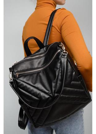 Місткий жіночий чорний рюкзак-сумка міської, повсякденний якісна еко-шкіра