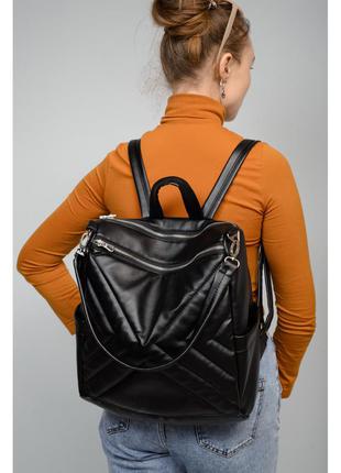 Вместительный женский черный рюкзак-сумка городской, повседневный качественная эко-кожа2 фото
