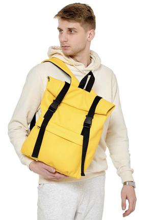 Модный мужской рюкзак желтый роллтоп (ролл) эко-кожа повседневный, городской, для поездок, ноутбука 15,61 фото
