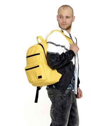 Модный мужской желтый рюкзак городской, повседневный, для ноутбука 15,6 из матовой экокожи9 фото