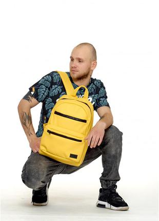Модный мужской желтый рюкзак городской, повседневный, для ноутбука 15,6 из матовой экокожи8 фото