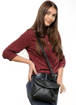 Модная женская черная сумка кроссбоди с длинным ремешком через плечо экокожа3 фото