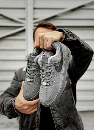 Кросівки шкіряні, зимові кросівки nike air force grey fur❄️