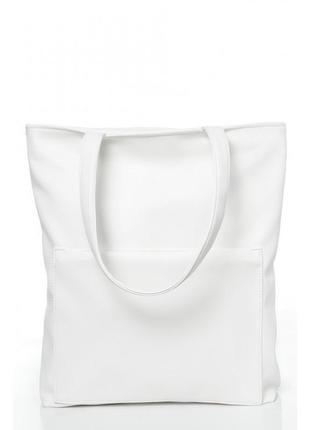 Стильна жіноча сумка шоппер з великою кишенею на блискавці і двома ручками матова пудра екошкіра6 фото