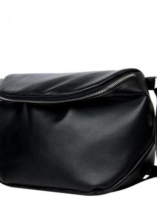 Модная женская сумка черная с длинным ремешком через плечо матовая экокожа4 фото