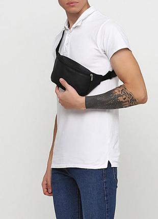 Модная мужская черная бананка, поясная наплечная сумка кроссбоди на пояс, через плечо кожзам, экокожа2 фото