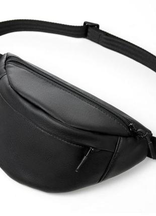Удобная мужская наплечная, поясная бананка черная, сумка на пояс, через плечо из матовой экокожи8 фото