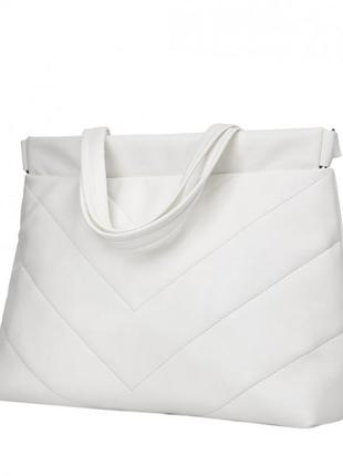 Вместительная белая женская сумка шоппер с двумя ручками из матовой экокожи8 фото
