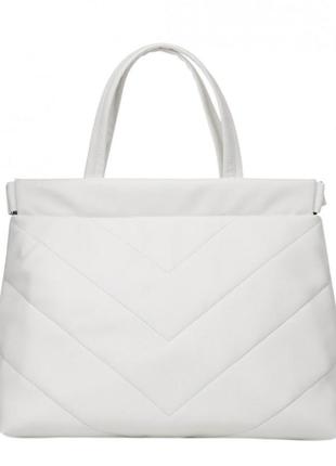 Вместительная белая женская сумка шоппер с двумя ручками из матовой экокожи6 фото
