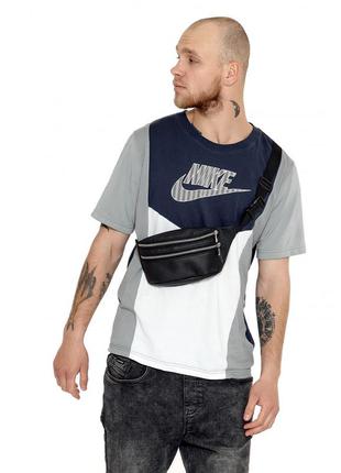 Чоловіча чорна чоловіча наплічна, поясна бананка, модна сумка на пояс, через плече з екошкіри