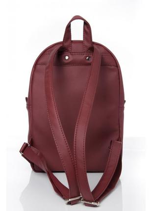Стильний жіночий рюкзак бордовий з стрічкою, міської, повсякденний, матова еко-шкіра4 фото