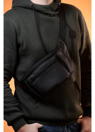 Чорна чоловіча бананка, поясна наплічна сумка кросбоді на пояс, через плече екошкіра