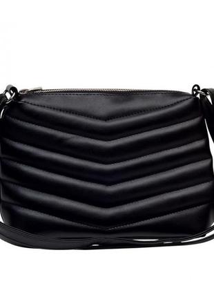 Женская черная сумка кросс-боди с длинным ремешком через плечо из эко-кожи (качественного кожзама)