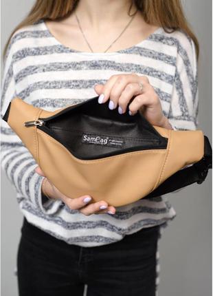 Вместительная женская черная бананка наплечная, поясная сумка на пояс, через плечо из матовой экокожи9 фото