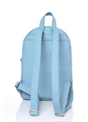 Модный женский рюкзак голубой с лентой, городской, повседневный из матовой экокожи10 фото
