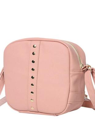 Стильна жіноча сумка кроссбоди світло-рожева (пудра) з екошкіри з довгим ремінцем через плече, пудра6 фото
